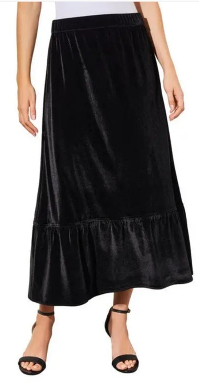 Ming Wang a line flounce velvet midi skirt black size X-Large XL